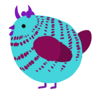 A aqua and wine chicken with a bar pattern