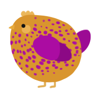 A orange and plum chicken with a speckle pattern