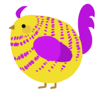 A yellow and amethyst chicken with a bar pattern