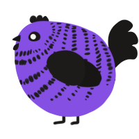 A blurple and sable chicken with a bar pattern