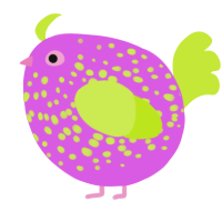 A orchid and lime chicken with a speckle pattern