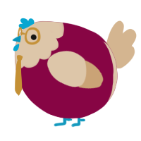 A maroon and beige chicken with a head pattern