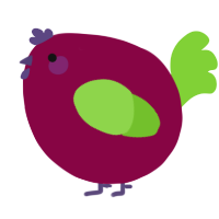 A maroon and grass chicken