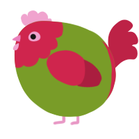 A chartreuse and crimson chicken with a head pattern