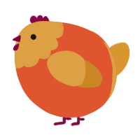 A vermilion and orange chicken with a head pattern