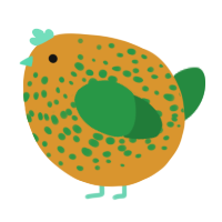 A orange and viridian chicken with a speckle pattern