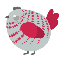 A silver and crimson chicken with a bar pattern
