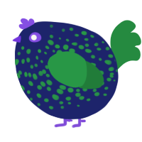 A navy and viridian chicken with a speckle pattern