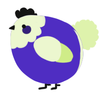 A indigo and apple chicken with a head pattern