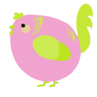 A pink and lime chicken with a neck-band pattern
