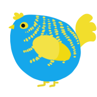 A sky and yellow chicken with a half-bar pattern