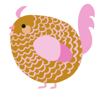 A ochre and pink chicken with a lace pattern