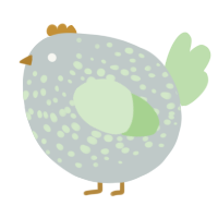 A silver and gluppy chicken with a speckle pattern