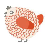 A cream and vermilion chicken with a lace pattern