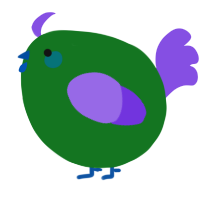 A leaf and blurple chicken