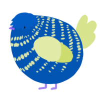 A ultramarine and lemon chicken with a bar pattern