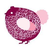 A maroon and rose chicken with a double-lace pattern