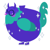 A indigo and turquoise chicken with a head pattern