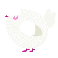 A white chicken with a lace pattern