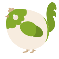 A cream and chartreuse chicken with a head pattern