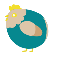 A teal and beige chicken with a head pattern