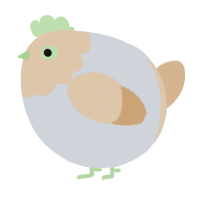 A mist and beige chicken with a head pattern