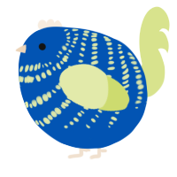 A ultramarine and lemon chicken with a bar pattern
