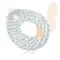 A silver and cream chicken with a lace pattern