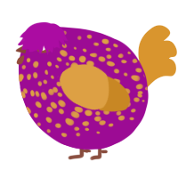 A plum and orange chicken with a speckle pattern