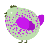 A gluppy and amethyst chicken with a speckle pattern