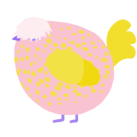 A rose and yellow chicken with a speckle pattern