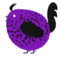 A violet and black chicken with a speckle pattern