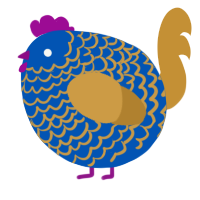 A ultramarine and gold chicken with a lace pattern