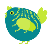 A teal and lime chicken with a half-bar pattern