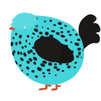 A aqua and sable chicken with a speckle pattern