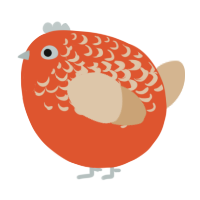 A vermilion and beige chicken with a half-lace pattern