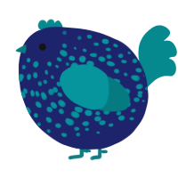A navy and teal chicken with a speckle pattern