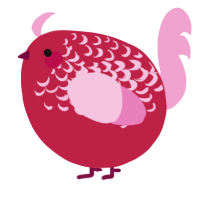 A crimson and pink chicken with a half-lace pattern