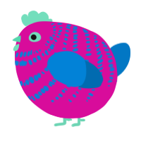 A fuchsia and sapphire chicken with a bar pattern
