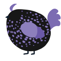 A black and indigo chicken with a speckle pattern