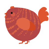 A red and vermilion chicken with a bar pattern