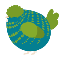 A sea and chartreuse chicken with a bar pattern