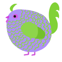A lilac and grass chicken with a lace pattern