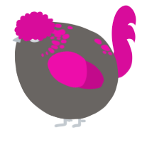 A grey and fuchsia chicken with a neck-speckle pattern
