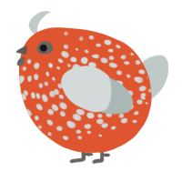 A vermilion and silver chicken with a speckle pattern