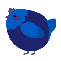 A navy and ultramarine chicken with a head pattern