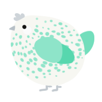 A white and mint chicken with a speckle pattern