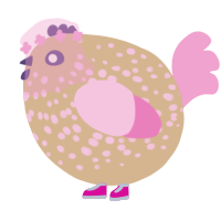 A beige and pink chicken with a speckle pattern