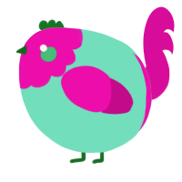 A mint and fuchsia chicken with a head pattern