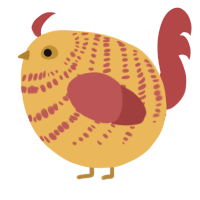 A honey and red chicken with a bar pattern